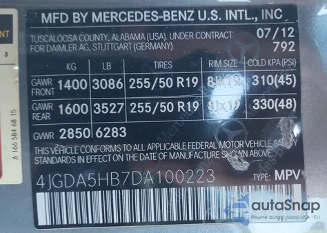 2013 Mercedes-Benz Ml 350 4Matic z USA, uszkodzony, nr VIN 4JGDA5HB7DA100223